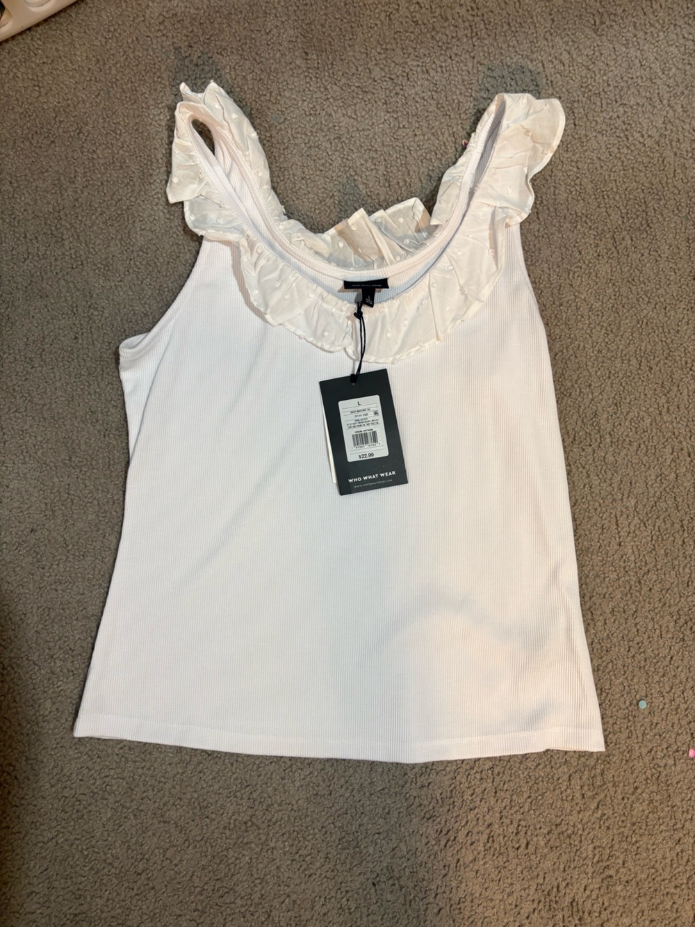 Who What Wear White Ruffle Trim Sleeveless Top